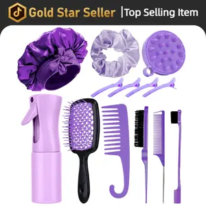 Goiple 13-Piece Hair Brush Set for Curly Hair Complete Detangling and Styling Kit with Edge Brush Scalp Massager and Spray Bottle for Daily Hair Care,valentine's day gifts for her/him