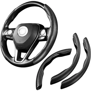 3 Pack Anti-Skid Segmented Carbon Fiber Car Steering Wheel Cover-Universal for Most Car Wheels (Black)