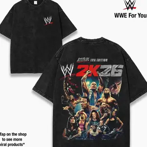 WWE 2K26 Attitude Era Edition Graphic T-Shirt – Stone Cold Steve Austin, The Rock, The Undertaker, Triple H, Shawn Michaels & WWE Legends Collage Tee, Premium 230GSM Heavyweight Cotton Vintage Streetwear for Wrestling Fans 1ZR