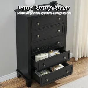 【GARVEE】Spacious Storage Solution 5-Drawer Dresser - Tall Wooden Chest with Wide Drawers, Metal Handles, Anti-Tip Device - Ideal for Bedroom, Living Room, Hallway, Home Office - Modern Classic Furniture
