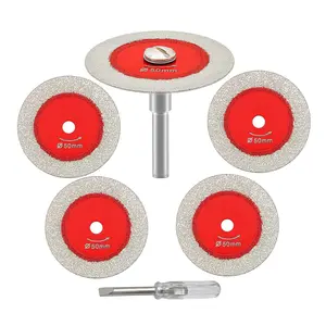 Mini Diamond Glass Cutting Disc - 5pcs 2 Inch(50mm) Blade and 1pc 1/4 Inch(6mm) Round Shank for Glass Jade Marble Granite Artificial Stone Porcelain Tile Ceramic outdoorfun