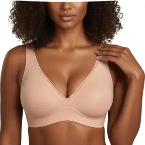 HSIA Echo Push Up Smooth Seamless Deep V Bra Comfort Lift Wireless Everyday Fabric Feminine Lace Trim Soft Women's Wear