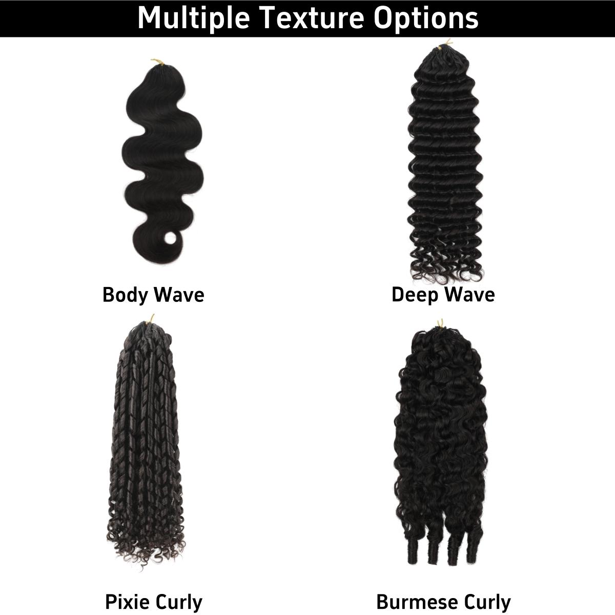 Feather Crochet 5 Packs Human Hair Extension Body Wave/Water Wave/Deep Wave/Burmese Curly/Pixie Curly Pre Separated Natural Black Lightweight 60g Packs Easy Install Full Look