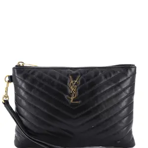 Pre-owned Yves Saint Laurent Leather Clutches & Wristlets Saint Laurent Classic Monogram Wristlet Pouch Matelasse Chevron Small by Rebag