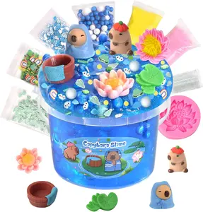 Summer Spring Gift Capybara Slime Kit 10oz, Big Clear Slime Bucket for Kids 8-12 with 8 Packs Add-ins (Including Clay), Soft and Non-Sticky Kids Slime Toys, ASMR, Perfect Birthday Easter Gifts for Boys Girls