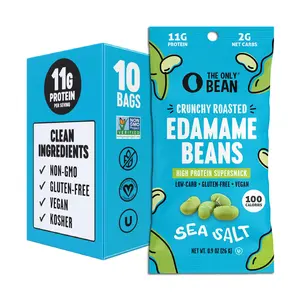 The Only Bean Crunchy Dry Roasted Edamame Snacks Sea Salt Healthy High Protein 11g Keto Food Low Carb Gluten Free Office Vegan Food 100 Calorie Snack Pack 0.9oz 10 Pack