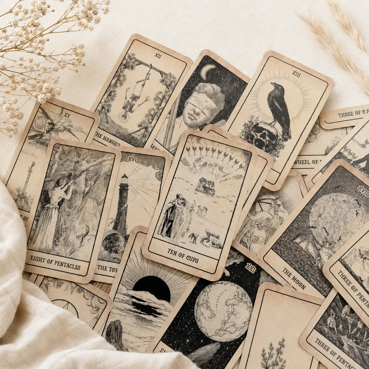 The Bygone Tarot Deck, 78 Cards with Vintage 1800s-Inspired Illustrations