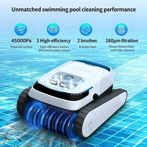 Pool Cordless Robot Pool Vacuum Cleaner - Pool Vacuum Cleaner, Brushless Motor, 5200mAh Large Battery, Wall Climbing, Sonar Navigation, Automatic Pool Robot, Pool Cleaner with Track Drive and Intelligent Navigation, Capable of Climbing Pool Walls An