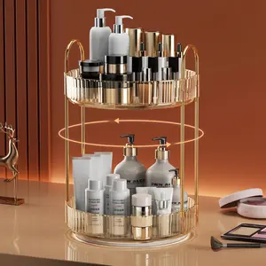 360° Rotating Gold Makeup Organizer,2 Tier Large Capacity Beauty Storage, Skincare & Perfume Display, Vanity Countertop Cosmetic Holder, Perfect Gift for Women, Christmas Birthday Holiday Present, Bathroom Spinning Organizer