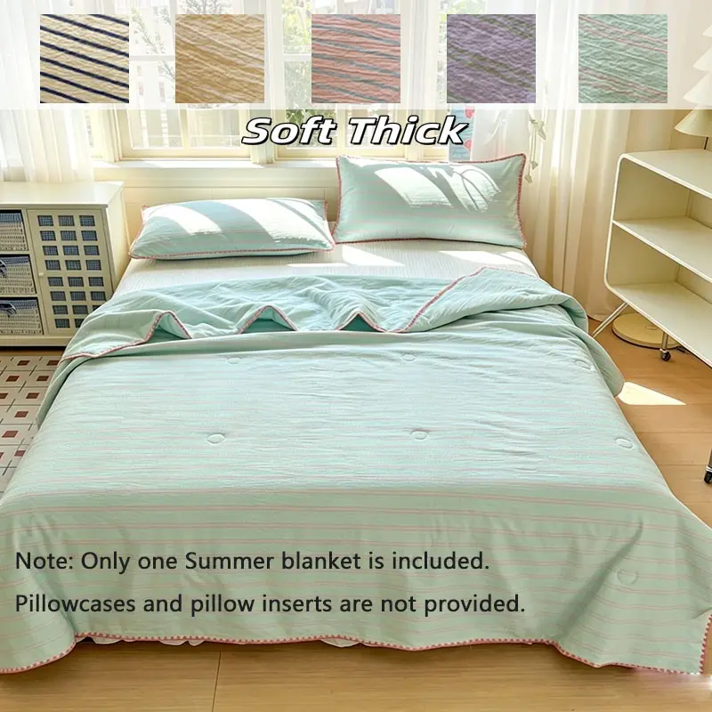 Style Striped Bubble Satin Summer Cool Blanket, Breathable Moisture-Wicking, Multiple Colors and Sizes Available