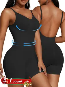 Women's Solid Backless Adjustable Strap Shapewear Bodysuit, Tummy Control Butt Lifting Seamless Shaper, Women's Shapewear for All Seasons