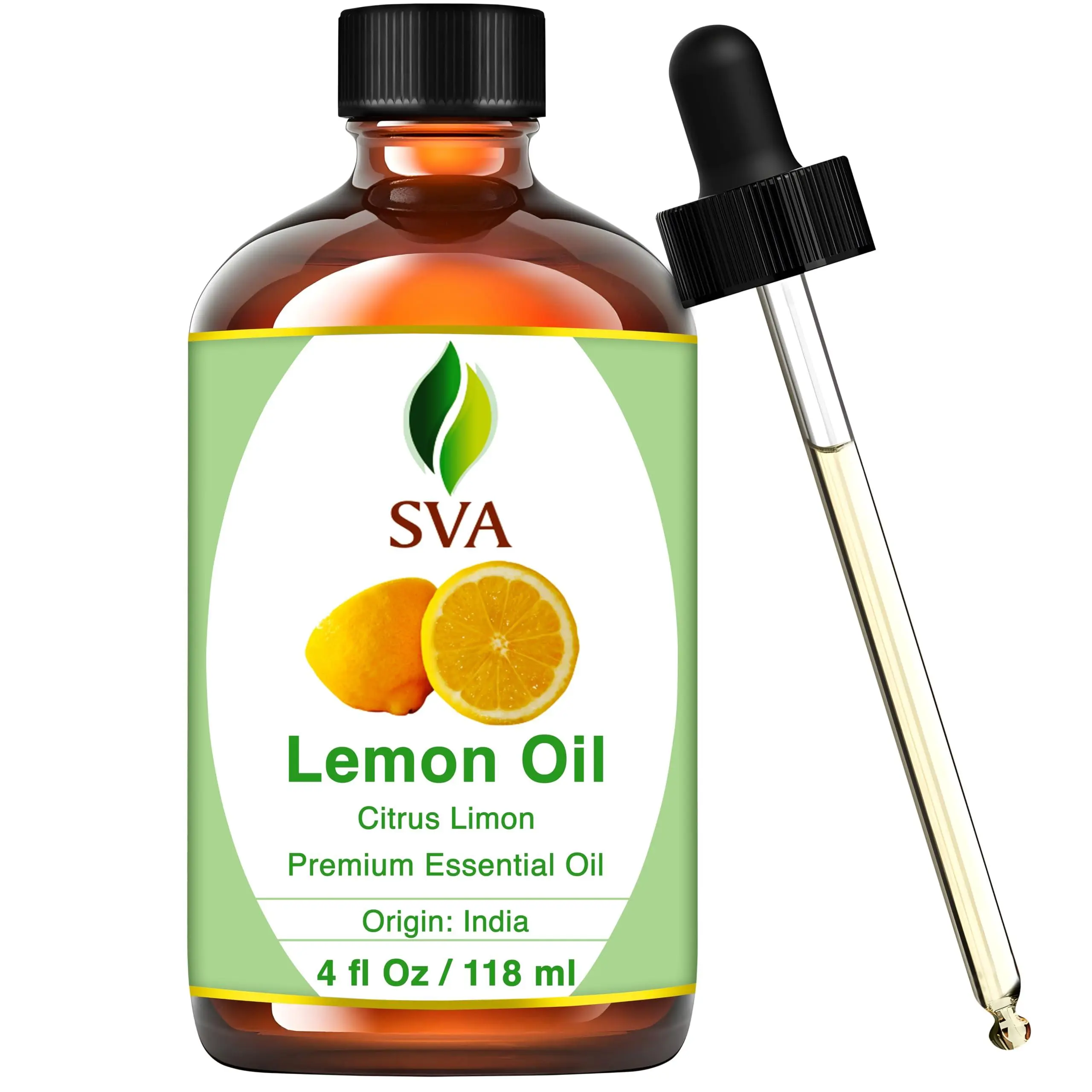 SVA 100% Natural Citrus Lemon Essential Oil - 4 Fl Oz with Dropper, 24 Months Shelf Life, Skin-Friendly Fresh Therapeutic Self Care Products for Aromatherapy Diffuser, None, Single Item