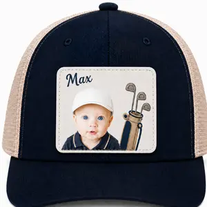 Personalized Golf Baby Trucker Hat, Custom Kid Dadd Photo Leather Patch Golf Cap Gift for Golf Dad,Father's Day 2026 Gift