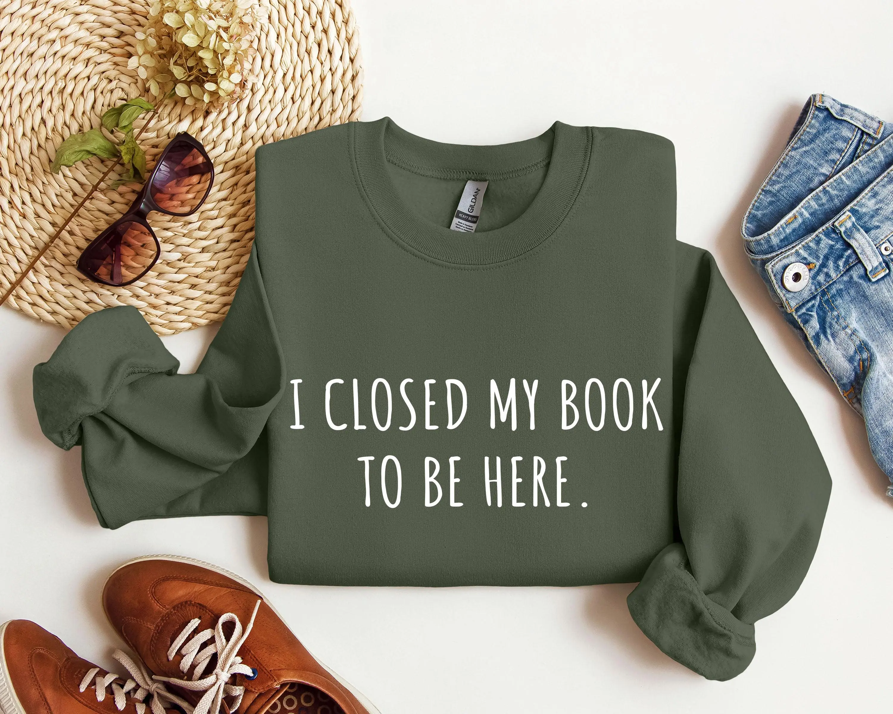 I Closed My Book To Be Here Funny Sweatshirt, Sarcastic College Sweatshirt, Women's Crew Neck, Crewneck