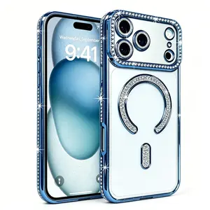 Magnetic Glitter Diamond for iPhone 17Air 16E 15 Plus 14 13 12 11 Pro Max Case Shiny Rhinestone Camera Lens Protector Bling Case