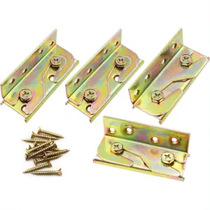 Bed Rail Brackets with Square Screws – Heavy Duty Non-Mortise Bracket Fasteners, Bed Rail Fittings, and Installation Bracket Connectors for Furniture and Wooden Beds (Set of 4 with Screws)