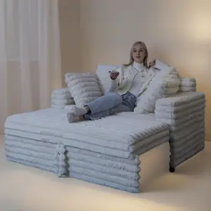 Belffin Corduroy Sectional Sleeper Sofa – Pull-Out Sofa Bed, Modular Loveseat Couch, Space-Saving & Cozy, Perfect for Living Room or Small Apartments, Beige/Black/Pink/Gray