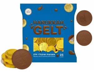 NEW - The Dreidel Company 25-Pack Hanukkah Milk Chocolate Coins, Hanukkah Dreidel & Menorah Design Gelt, Non GMO, Kosher Certified OU-D (25-Pack)