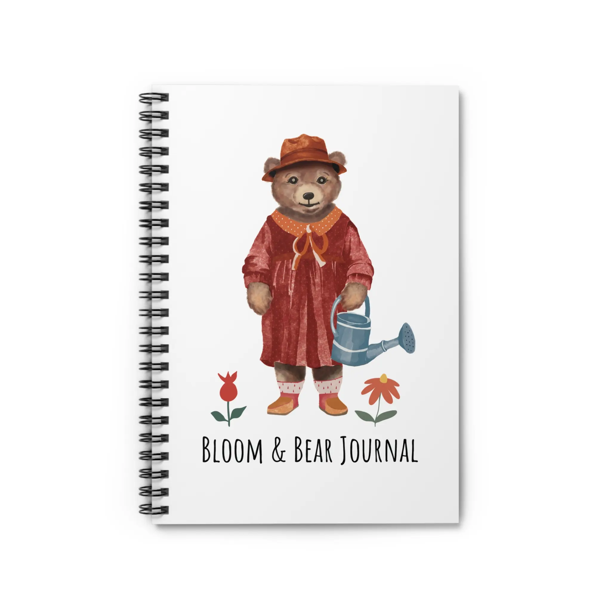 Charming Bear Journal, Adorable Notebook, Cute Gift for Nature Lovers, Bloom & Bear Spiral Notebook, Wildlife-themed Journaling