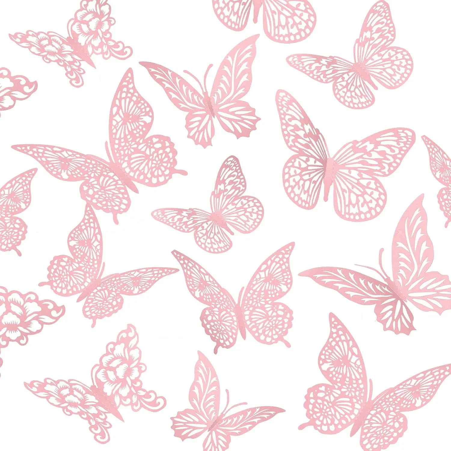 3D Pink Butterfly Wall Decor 3 Sizes 4 Styles Butterfly Party Decorations | Cake Decorations Removable Stickers Wall Decor Room Mural Metallic Kids (Pink, 48Pcs)
