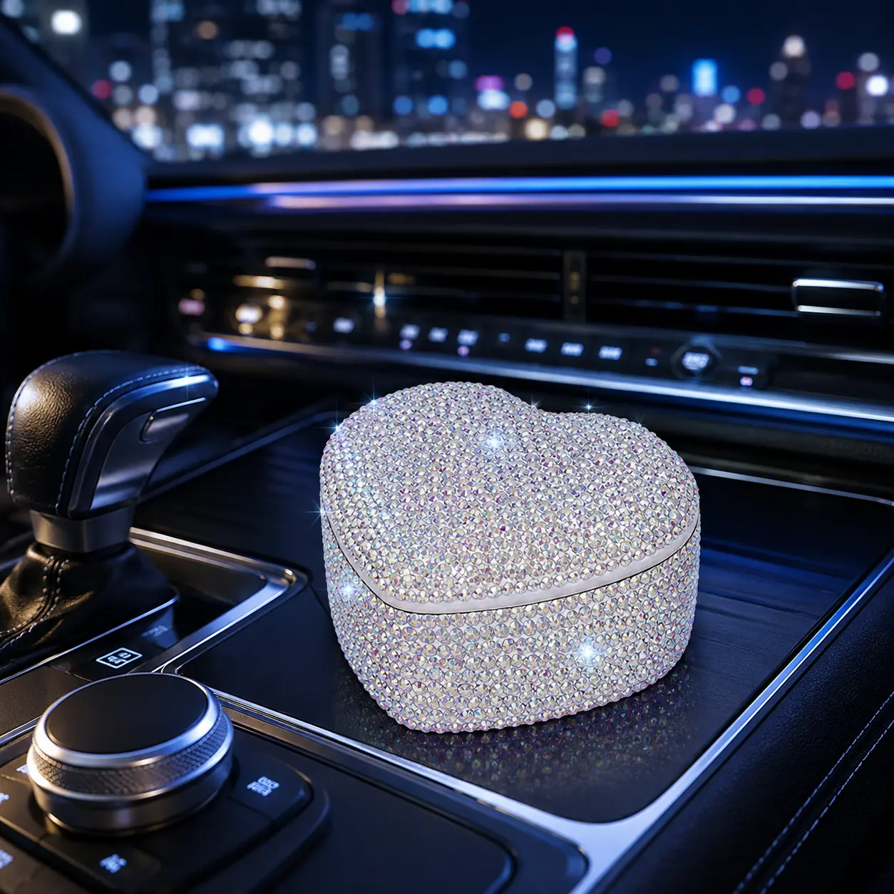 Universal Car Storage Box - Multifunctional Pocket Organizer  Car Interior Accessories Sparkling Crystal Jewelry Storage Box Stand for Storing Key Coin Jewelry
