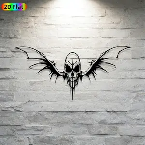 1pc Avant - Garde Skull with Bat Wings Metal Wall Art, Statue Mural, Iron Craft, for Garage, Workshop, Patio Wall Decor, Intricate Craftsmanship, Artistic Metalwork, Halloween Decor, Modern Home Decor, Ideal Gift for Trend Seekers