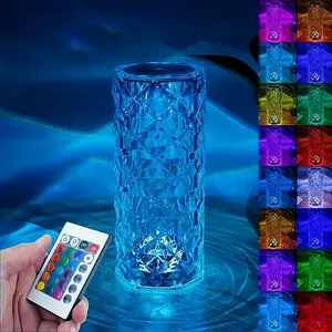 Rose diamond desk lamp, 16 color RGB with touch and remote control, USB rechargeable bedside lamp, used to decorate bedroom, living room, dinner bar