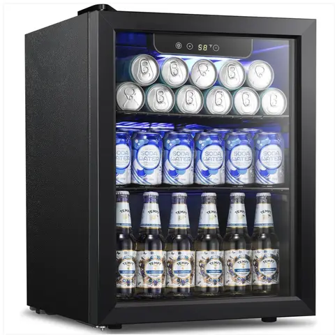 Antarctic Star 1.7 Cu.Ft Compact Built-In Beverage Mini Fridge Cooler - 68-Can Power Cold Storage, Tempered Glass Door, Digital Display, 2 Adjustable Shelves, Blue LED Drink Glow, Silver for Home Bar, Office