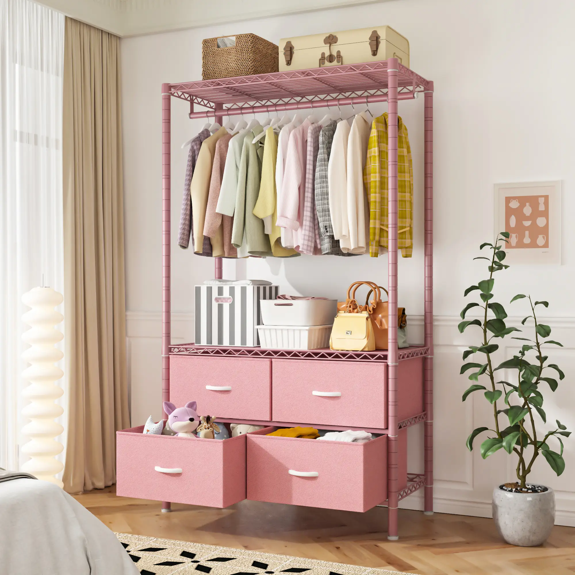 Raybee Furniture Clothes Rack with Drawers, 450LBS Heavy Duty Garment Rack Closet Rack, Clothing Racks for Hanging Clothes Heavy Duty Clothes Rack DIY