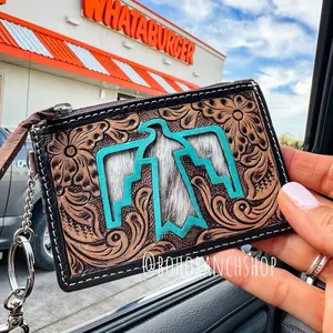 Longhorn Thunderbird BROWN Leather Cowhide keychain Wallet - credit cards money cash