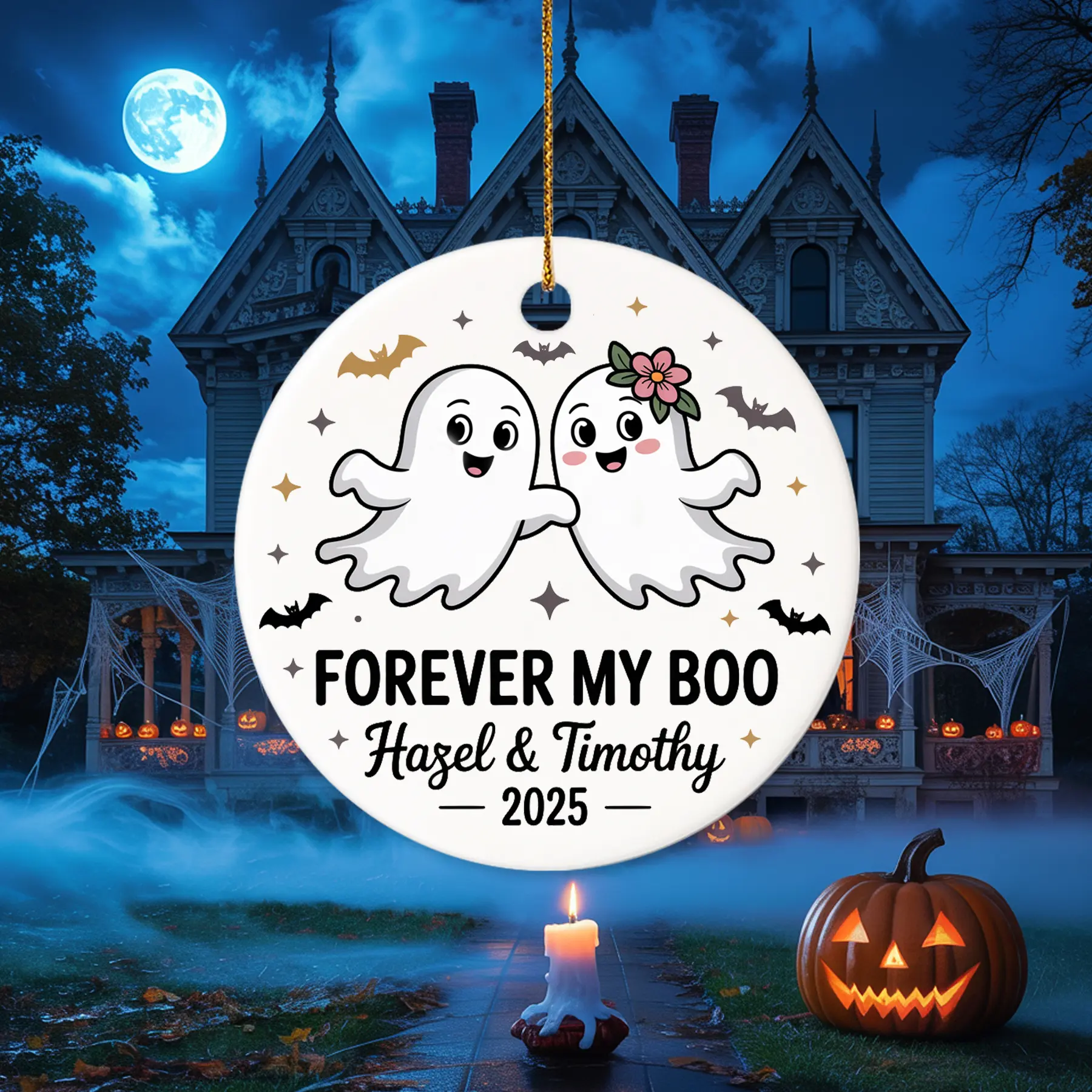 Personalized Halloween Ornament, Custom Couples Boo Ghost Gift, Cute Halloween Decor,Boyfriend Girlfriend Keepsake,Gift for Husband Wife or2