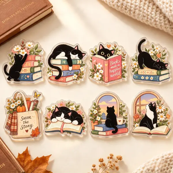 Cute Black Kitty & Floral Books PopSocket Set, Aesthetic BookTok Reader Phone Accessory