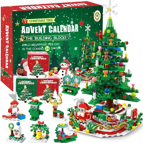 Christmas Advent Calendar Building Blocks | 24Days Countdown Blind Box,24-in-1 Xmas Bricks Kit, Santa & Christmas Tree Building Toy, Kids Holiday Gift, Optional (24boxs/12boxs)