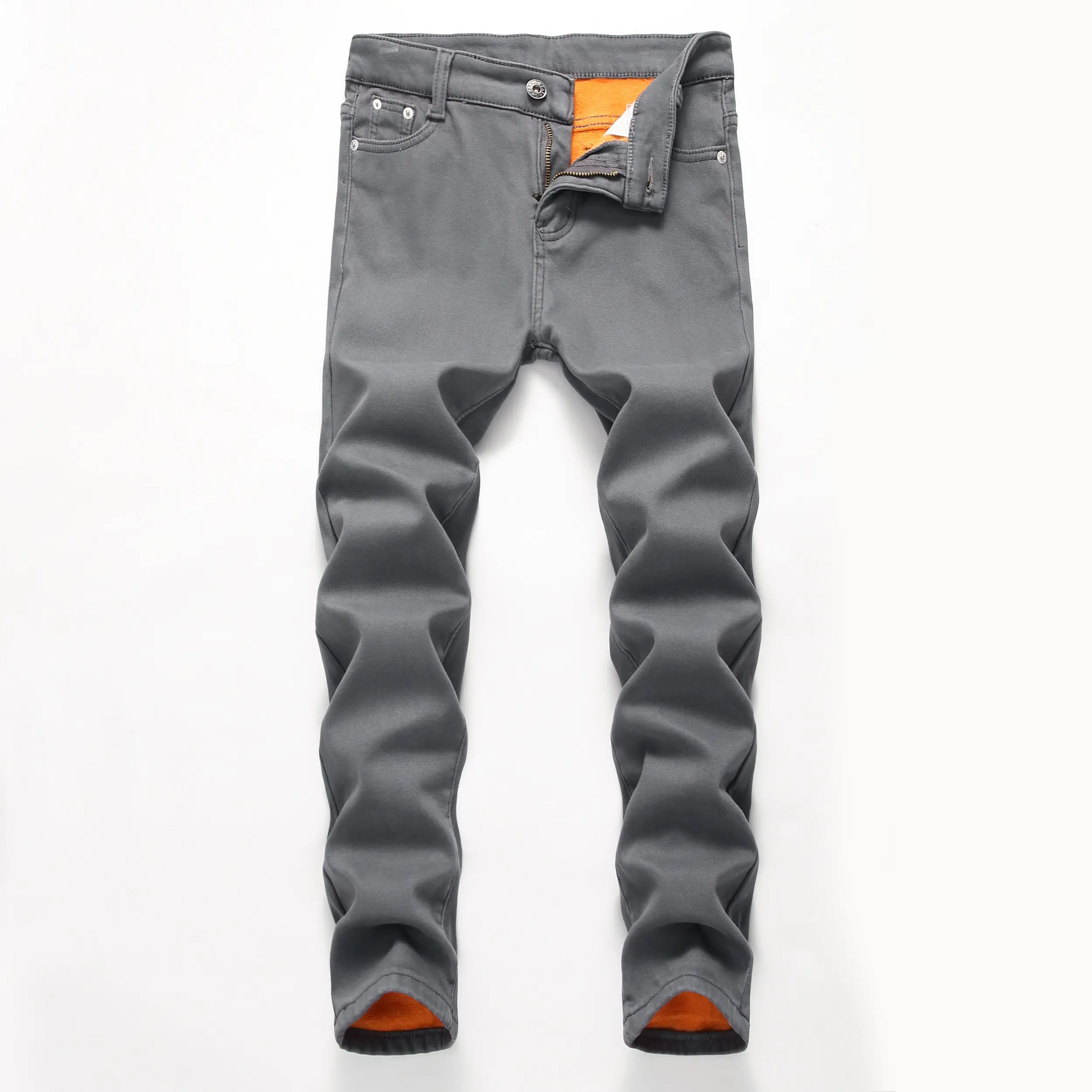 Boys' Fleece-Lined Thick Warm Cotton Jeans, Kids Clothing Boys Classic Denim Skinny Fit Pants with Zip Fly, Simple Look Fashion Casual Bottoms, Cotton Jean