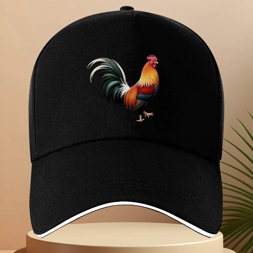 S&T 1 Gradient Color Rooster Hat Baseball Cap - Lightweight Breathable Polyester Fiber, Machine Washable, Ideal for Fitness, Outdoor Sports, Black with Bright Red, Orange, Blue Design