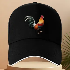 S&T 1 Gradient Color Rooster Baseball Cap - Lightweight, Breathable Polyester Fiber, Machine Washable, Perfect for Fitness and Outdoor Sports, Black with Bright Red, Orange, and Blue Rooster