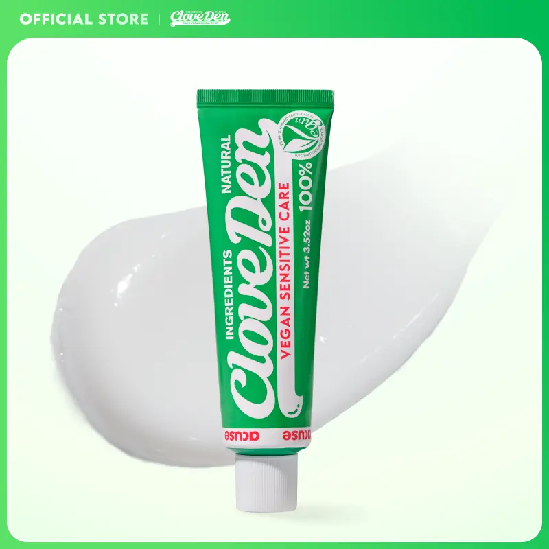 CloveDen Sensitive Teeth Toothpaste - Fast Sensitivity Relief with Potassium Nitrate & Hydroxyapatite, Enamel Repair & Remineralizing, Anti-Cavity Fluoride, SLS-Free Vegan, Clove Mint, 3.52oz/100g