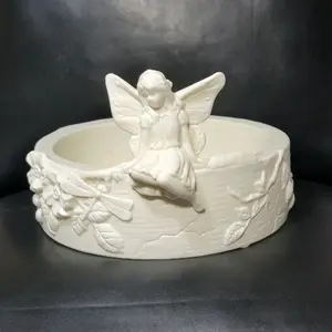 Vtg PartyLite Ivory Angel Spring Song Fairy Dragonfly Candle Holder Trinket Bowl