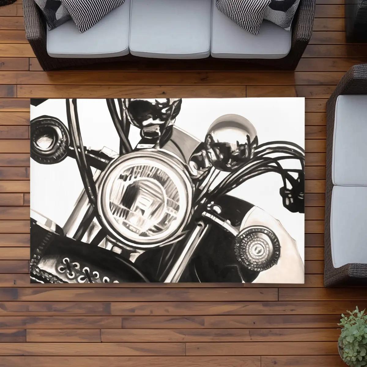 Begin Home Decor C1ROAR46QHJ3UB 4x6 ft. Durable Realistic Sepia Motorcycle Rug, Rectangle - Man Cave Decor for Motorcycle Enthusiasts