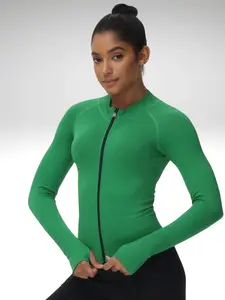 Lightweight Zip-Up Sports Jacket for Women – Slim Fit Windbreaker with Thumb Holes, Breathable Workout Running Hoodie for Summer Yoga & Fitness