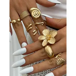 Boho Style Flower & Shell Design Cuff Ring, Fashion Accessories for Women & Girls, Trendy All-match & Exquisite Jewelry for Birthday Gift, Boho Style Rings