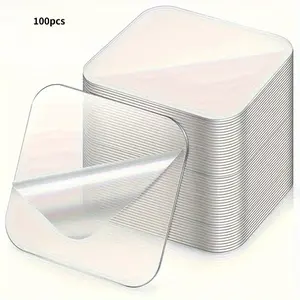 100 Pcs Super Strong Double Sided Tape, Transparent, No Drilling or Nails Required, Suitable for Plastic, Glass, Metal, Stone, Drywall and Multiple Surfaces, Adhesive Mounting Strips