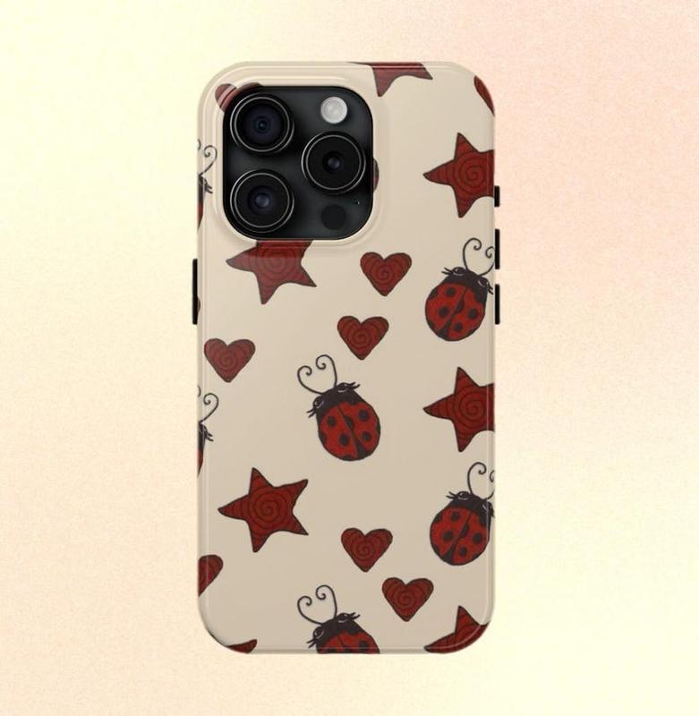 Red Ladybug Stars Hearts Yellow Phone Case Y2K Cute Bug Pattern Cool Girl