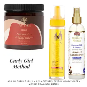 Curl Definition Kit – AS I AM CURLING JELLY 8 oz + A/P MOISTURE LEAVE-IN CONDITIONER 8 oz + MOTION FOAM STYLING LOTION 8.5 oz
