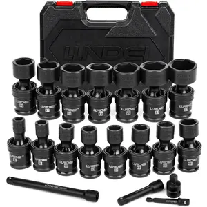 3/8" Drive Set, 19 Pieces CR-MO Swivel Set, Metric(8-22mm) Wobble Sockets 6 Point with Extension Bars, Adapter and Black Organizer