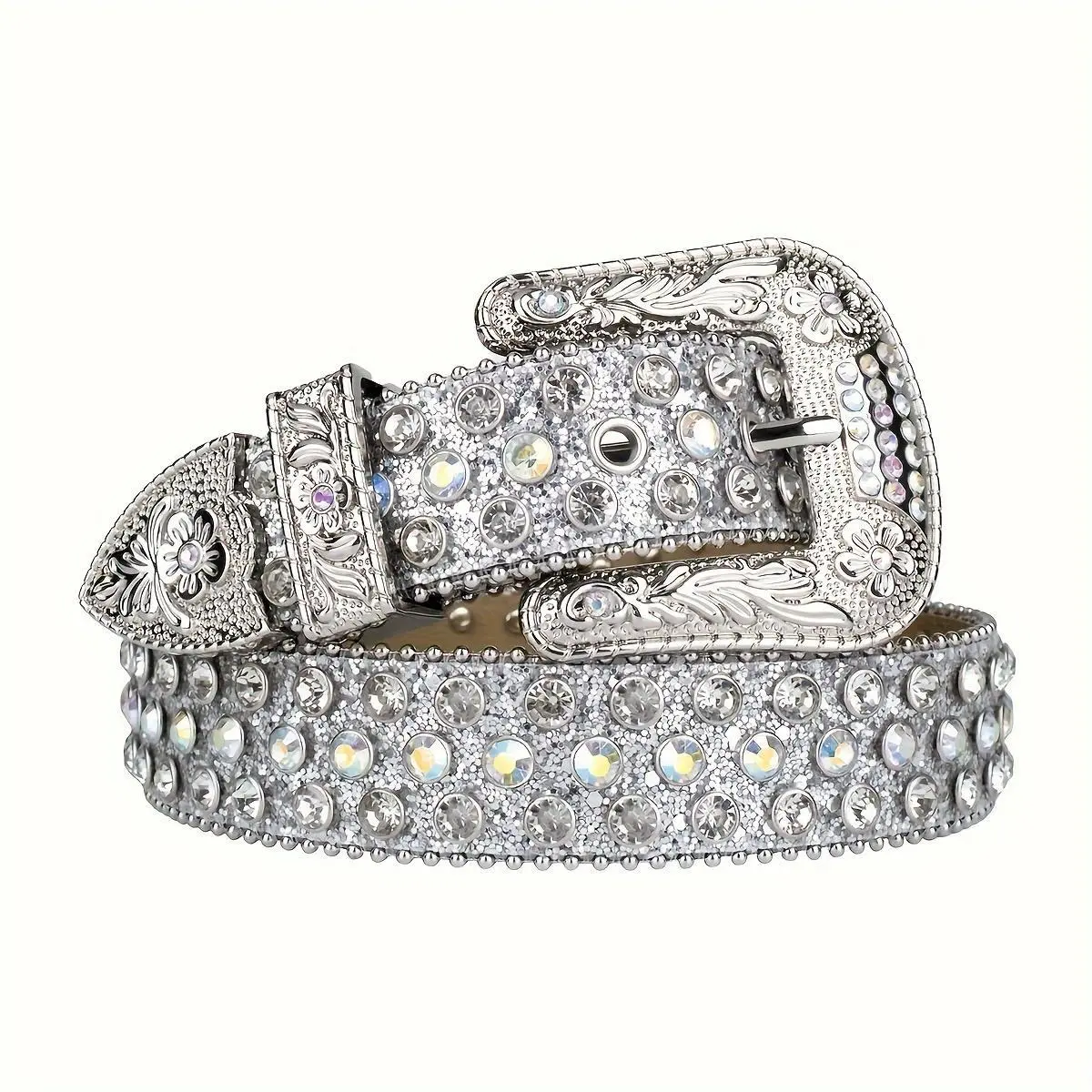 Y2K Silver Filigree Cowboy Belt | Laser-Cut Floral Buckle on Genuine Leather  Adjustable Rhinestone Festival Belt for Stagecoach & Rodeo modern  belt goth  belt