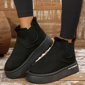 Women's Faux Leather Suede Winter Platform Fashionable Snow Boots with Soft Lining - Antiskid for Outdoor Shoes Must-Have Footwear for Cold Weather