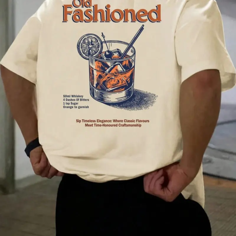 Men's Regular Fit Letter & Old Fashioned Print Round Neck Tee, Casual Crew Neck Short Sleeve T-shirt for Summer, Men's Top for Daily Wear, Tropical, Casual Soft Fit, Casual Clothing, Letters Print Tee