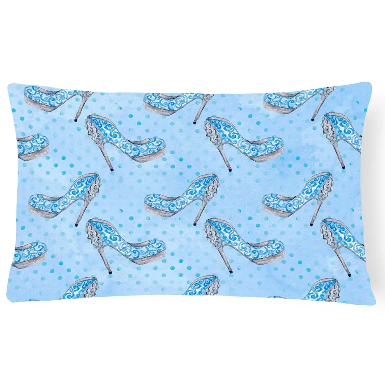 12x16 in. Indoor/Outdoor Fade-Resistant Machine-Washable Cinderella Shoe Watercolor Decorative Pillow - Blue Canvas Fabric