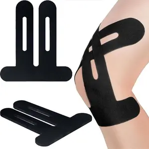 12 Pcs Precut Kinesiology Tape for Knees | Elastic Knee Support & Stability | Waterproof, Breathable Athletic Tape (Black)